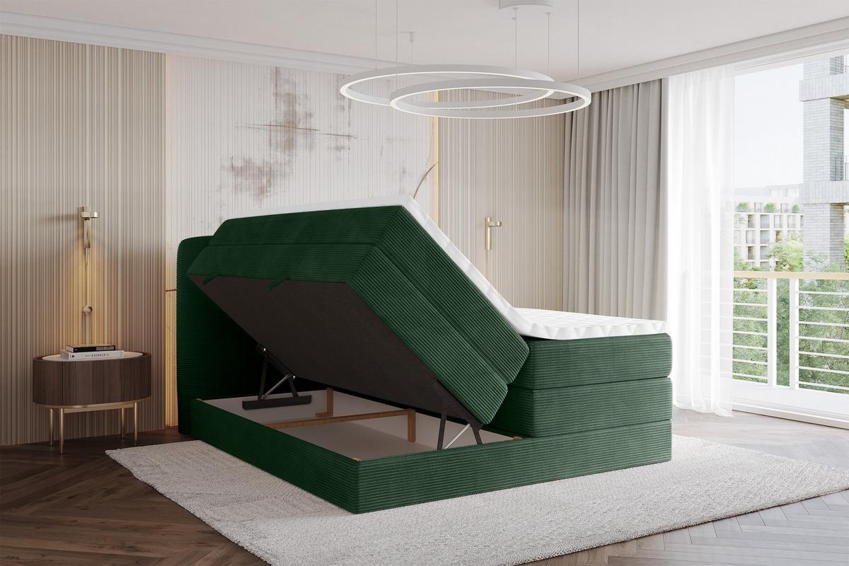 BOXSPRINGBETT mit Matratze H3/H4 - NINA KING - 180x200 cm Grün - Waldgrün, Holzwerkstoff (180/200cm) - ALTDECOR