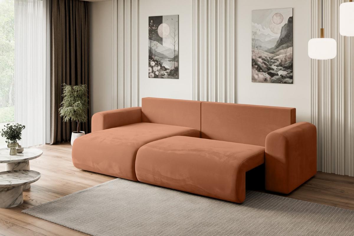 ECKSOFA mit Schlaffunktion und Bettkasten ORRO-L - 272x145x83 cm Koralle Velours - Koralle/Schwarz, Holzwerkstoff/Kunststoff (272/145cm) - ALTDECOR