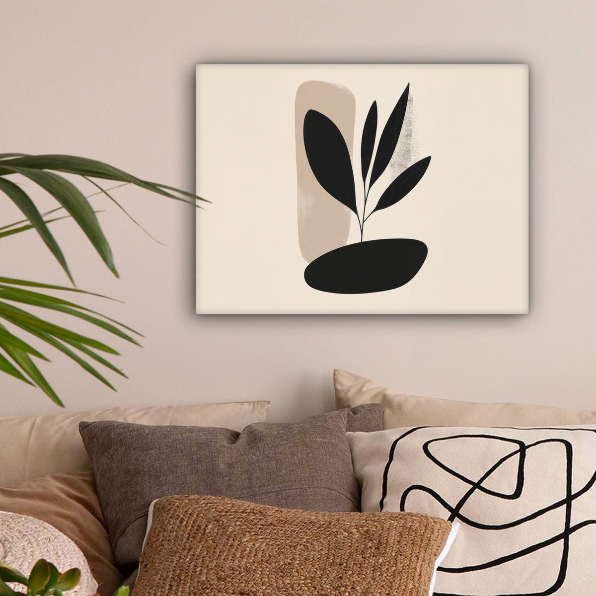 LEINWANDBILD Pflanze - Beige - Japanisch Wandbild 40x30 cm - Schwarz, Textil (40/30cm) - MuchoWow