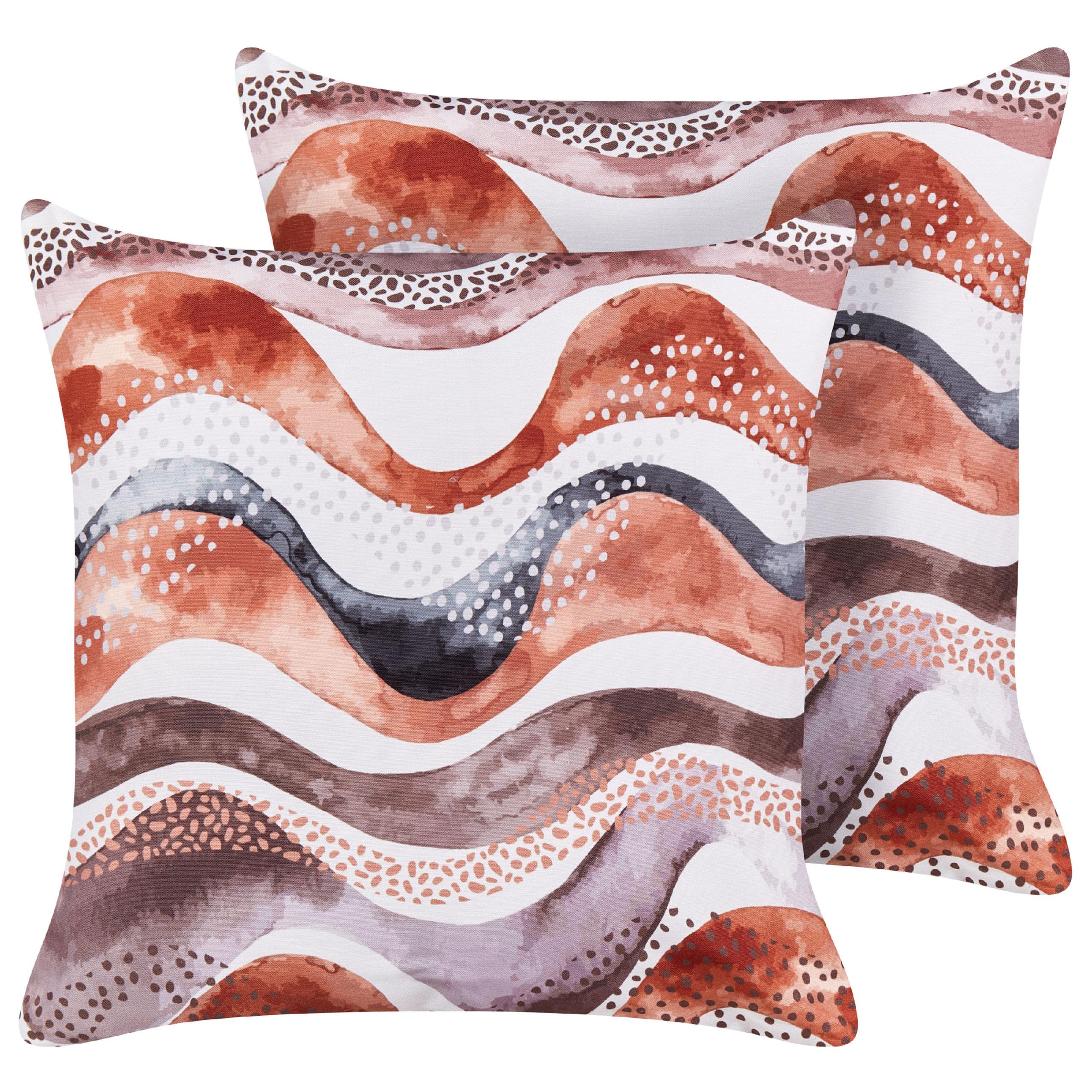GARTENKISSEN 2er-Set Abstraktes Muster braun 45/45 cm Seborga - Braun, Textil (45/45cm) - Beliani