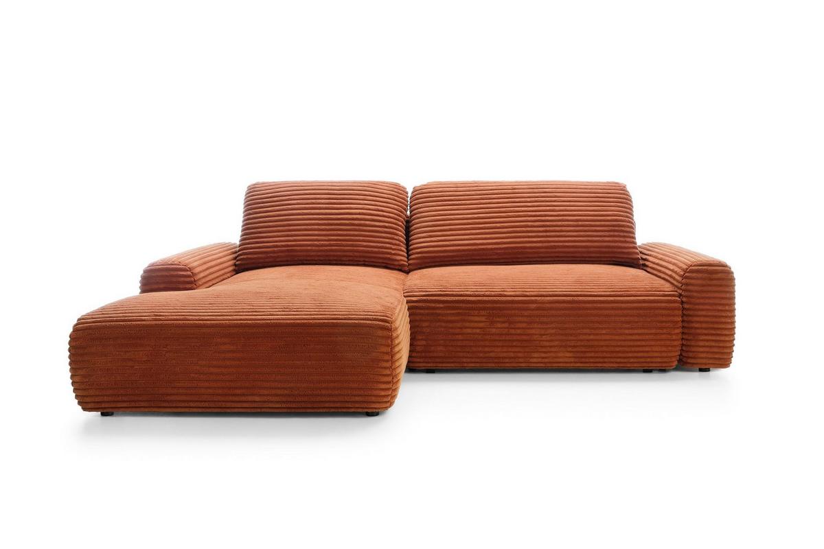 ECKSOFA OSSO Orange Velours-Stoff mit Schlaffunktion - Orange, Holz (264/162cm) - MASSENO
