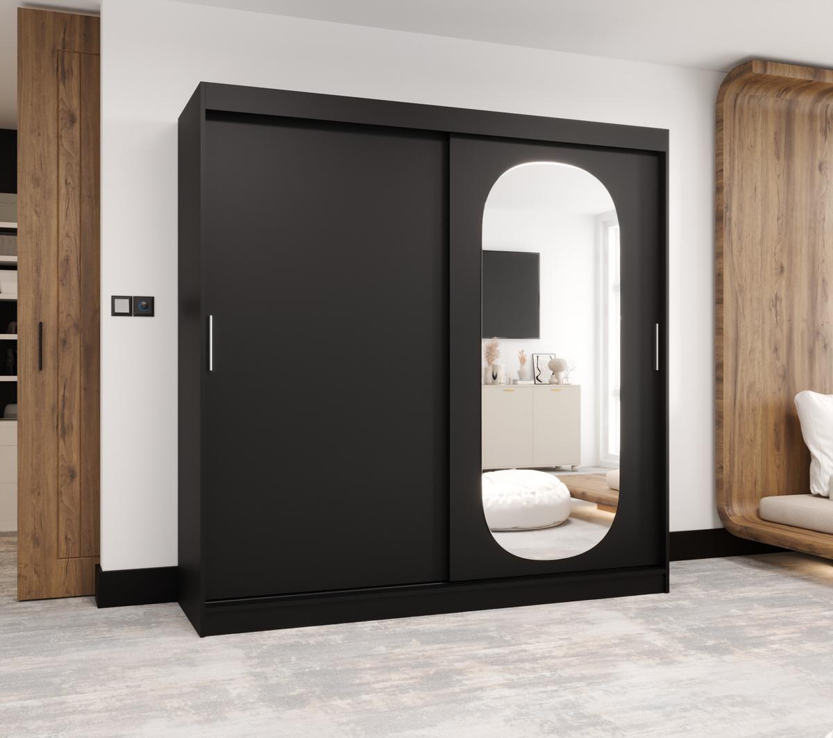SCHIEBETÜRENSCHRANK mit Spiegel ROYAL 200/200/62 2-türig - Silberfarben/Schwarz, Holz (200/62/200cm) - MÖBEL KRYSPOL