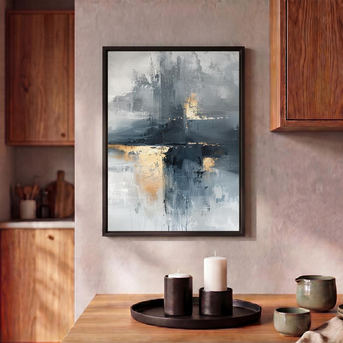 LEINWAND Bilder mit Rahmen - Kunst - Grau - Gold - Abstrakt - 30x40 - Dunkelgrau, Textil (30/40cm) - MuchoWow