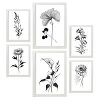 POSTER Set Mit 6 Belaubte Blumen Natur Und Botanikdrucke Mit Blumenmotiven In Klassischem Schwarz Und Weiß Innenarchitektur A3 & A4 Weißer Rahmen - Weiß, Papier (29/3cm) - Nacnic