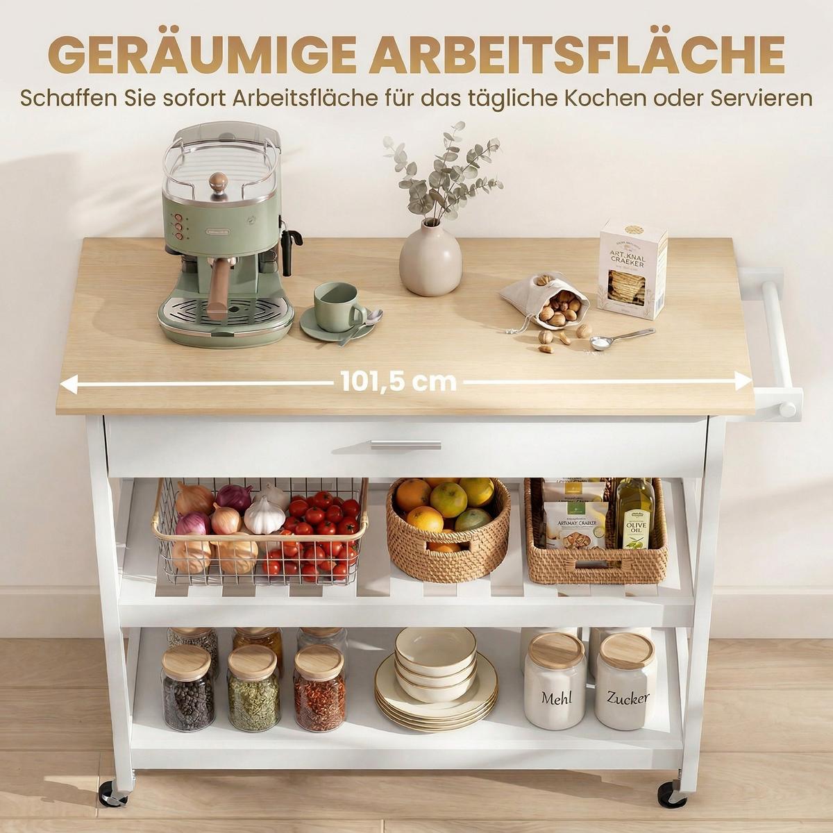 KÜCHENWAGEN MDF Weiß - Weiß, Holzwerkstoff (51/92.5/108.8cm) - HOMCOM