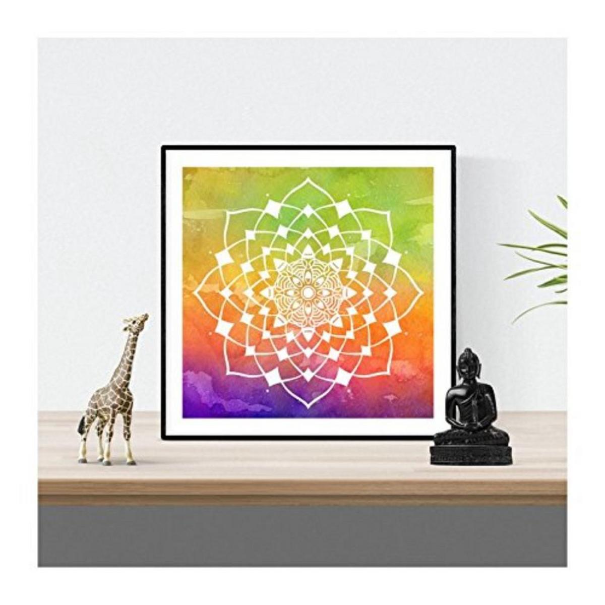 POSTER Set mit 4 Mandalas Jugend 20x20cm Schwarzer Rahmen - Schwarz, Papier (20/3cm) - Nacnic