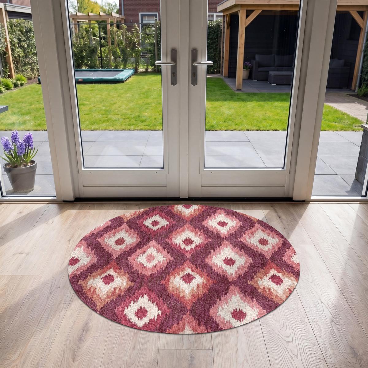 FUSSMATTE Diamantformen - Rosa - Muster - Textur Flurteppich 120x120 cm - Beere, Kunststoff (120/0.4cm) - MuchoWow