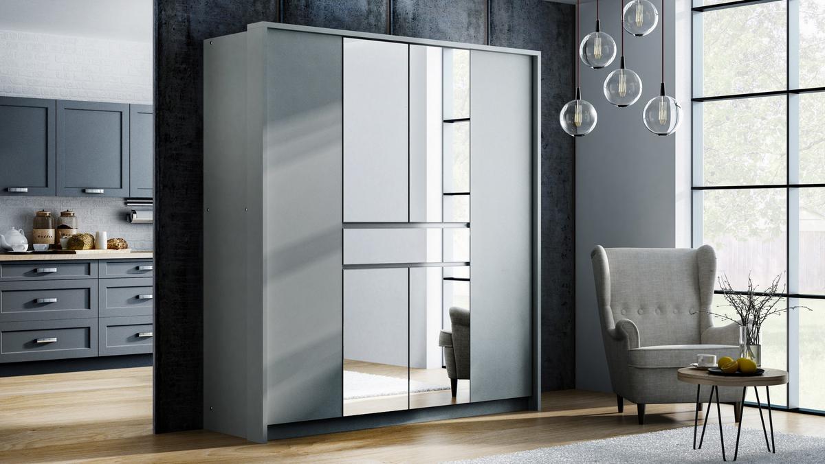SCHWEBETÜRENSCHRANK RUMBLE 200/217/65 cm 3-türig mit Spiegel Weiß - Weiß, Holzwerkstoff (200/217/65cm) - MASSENO