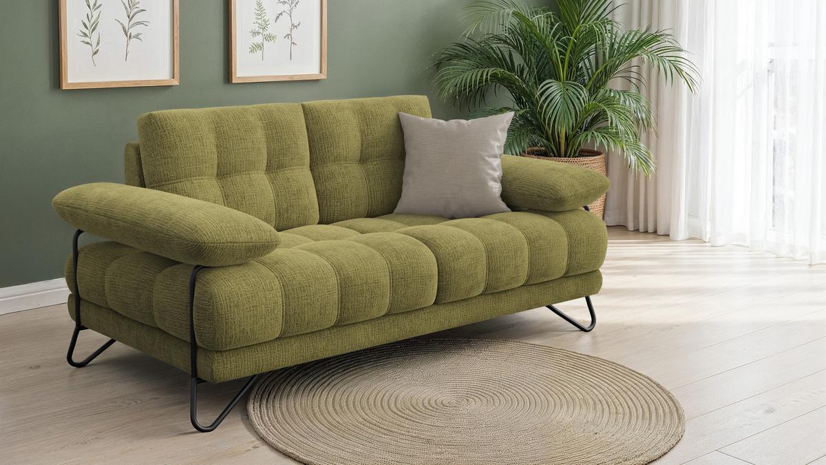 SOFA BUBBARA 2-Sitzer, olivgrün - Schwarz/Olivgrün, Holz/Textil (185/87/96cm) - Wozimo