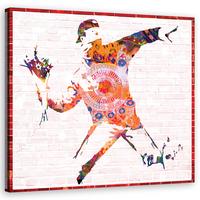 WANDBILD banksy blumenwerfer - Orange, Textil (50/50cm) - Feeby