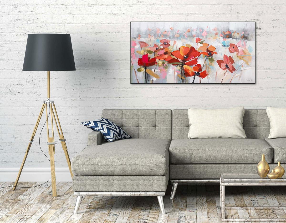 ÖLGEMÄLDE 120/60 cm - Rot/Grau, Holz/Textil (120/60cm) - KUNSTLOFT