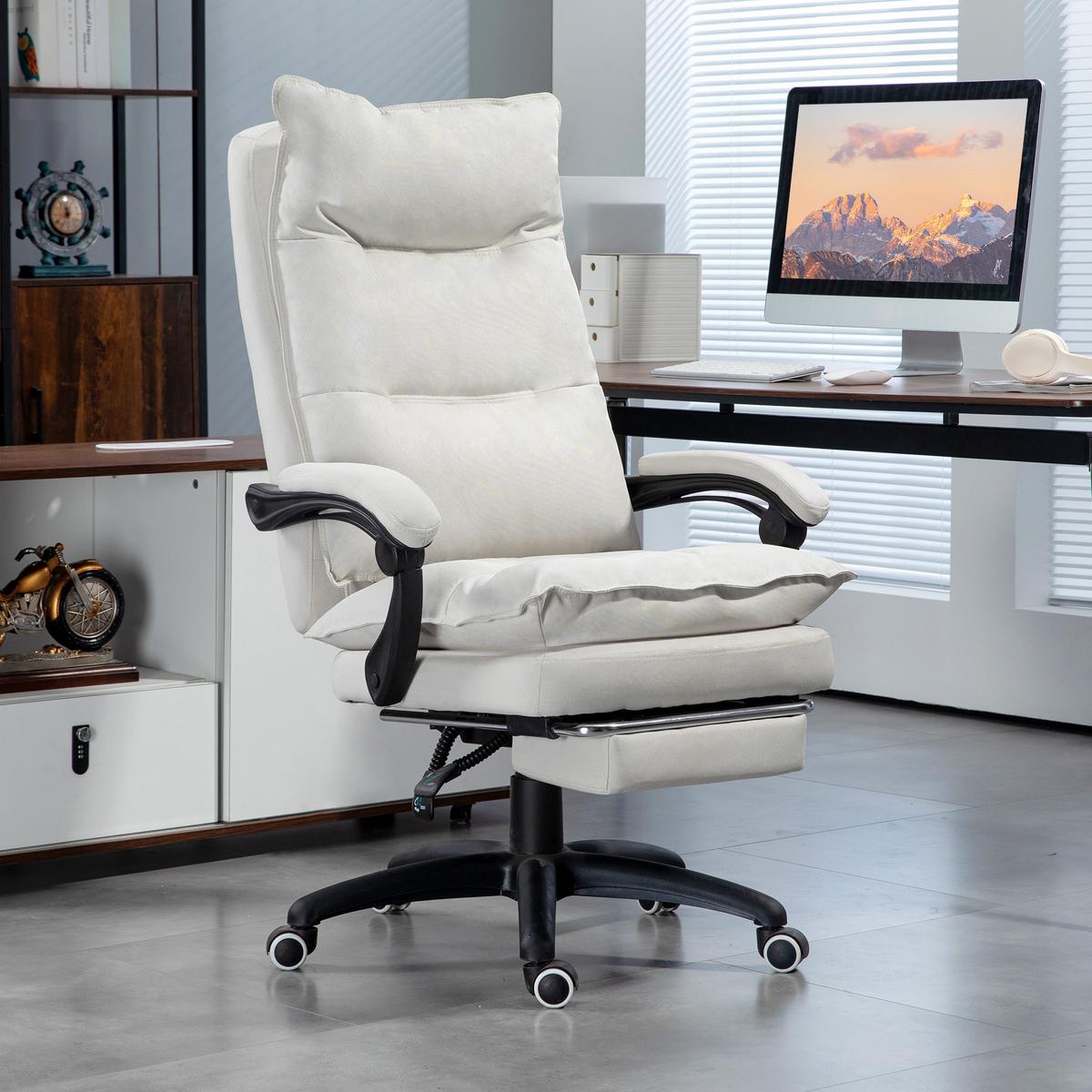 BÜROSTUHL mit 6 Punkt Massage, ergonomischer Gaming Sessel mit Liegefunktion - Creme, Kunststoff (62/130/70cm) - Vinsetto