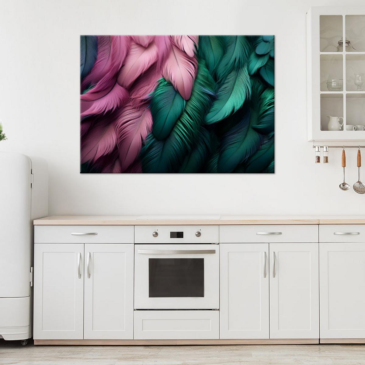 LEINWANDBILD Rosa Federn 100x70cm - Grün, Textil (100/70cm) - Feeby