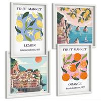 BILDER SET 4er Set - 50x50 cm & 40x60 cm Weißer Rahmen - Obstposter Zitronen Orangen - Weiß, Kunststoff (50/50cm) - TULUP