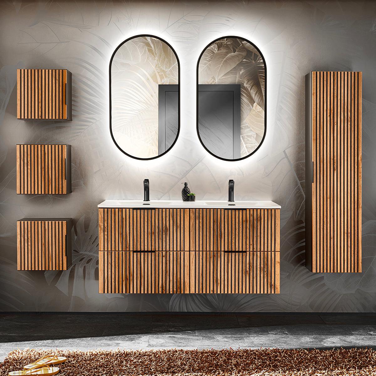 BADMÖBEL 120.4cm Gaia 2er-Set Holz in Eichenoptik und Schwarz - Braun, Holzwerkstoff (120.4/57/46cm) - Petits-meubles