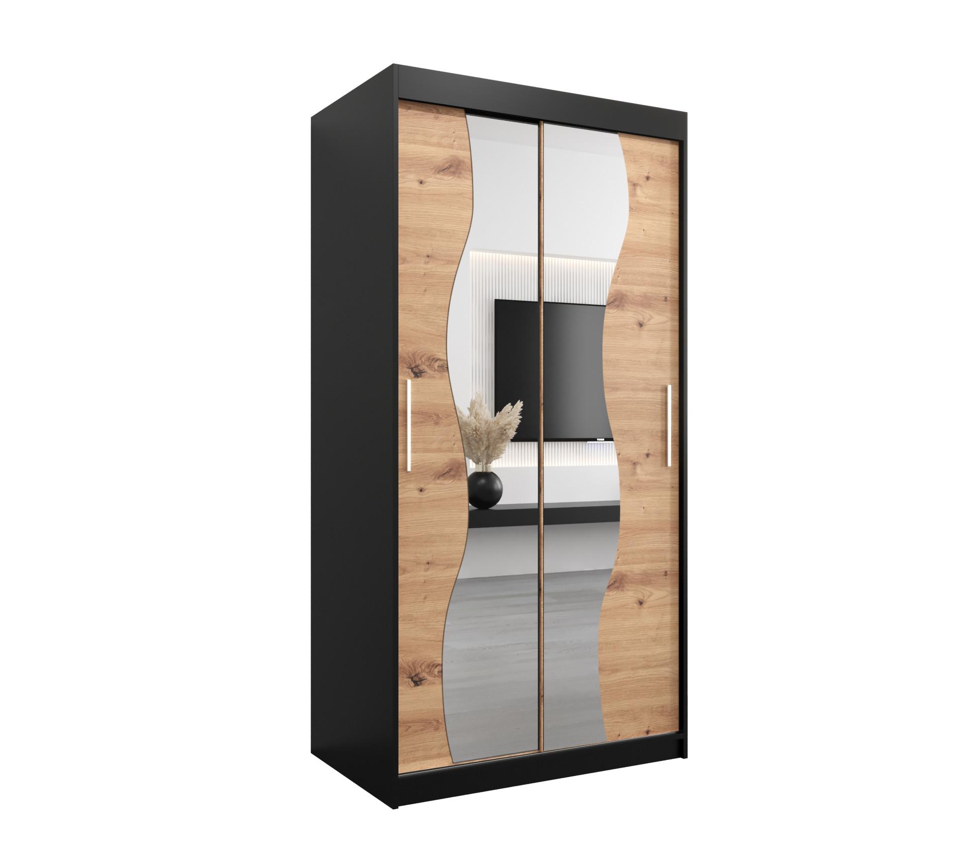 SCHWEBETÜRENSCHRANK 200/100/62 2-türig - Silberfarben/Schwarz, Holz/Kunststoff (100/200/62cm) - MÖBEL KRYSPOL