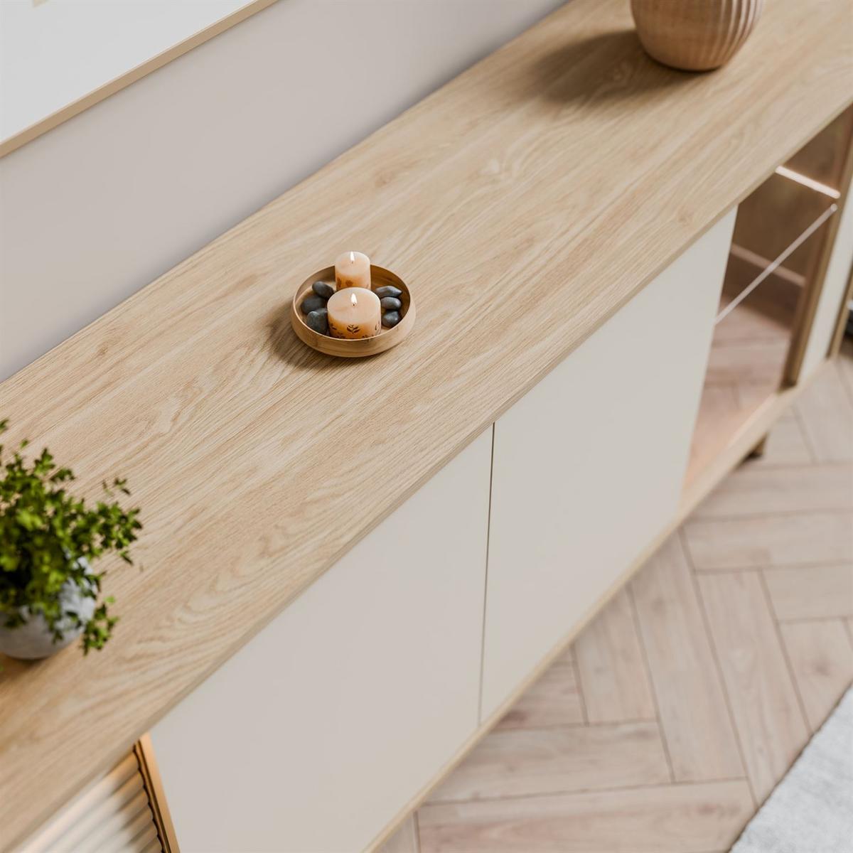 KOMMODE FLORENCE 3D1W mit LED-Beleuchtung - Kaschmir, Holzwerkstoff (184/77/40cm) - Lookway