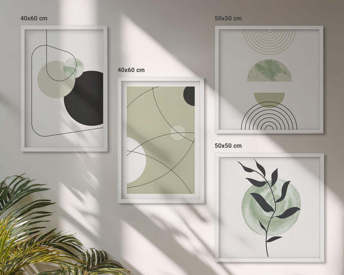 BILDER SET 4er Set - 50x50 cm & 40x60 cm Weißer Rahmen - Abstrakte Formen und Farben - Weiß, Kunststoff (50/50cm) - TULUP