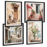 BILDER SET 4er Set - 50x50 cm & 40x60 cm Schwarzer Rahmen - Straßenblumen, Fahrrad bemalt - Schwarz, Kunststoff (50/50cm) - TULUP