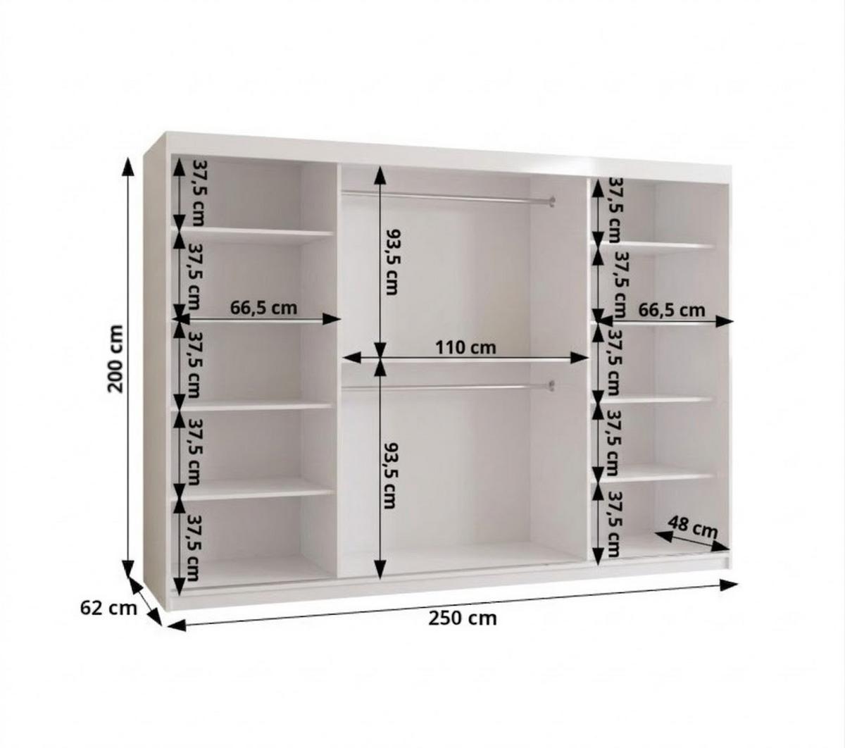 SCHIEBETÜRENSCHRANK mit Spiegel LUCY 200/250/62 3-türig - Silberfarben/Weiß, Holz (250/200/62cm) - MÖBEL KRYSPOL