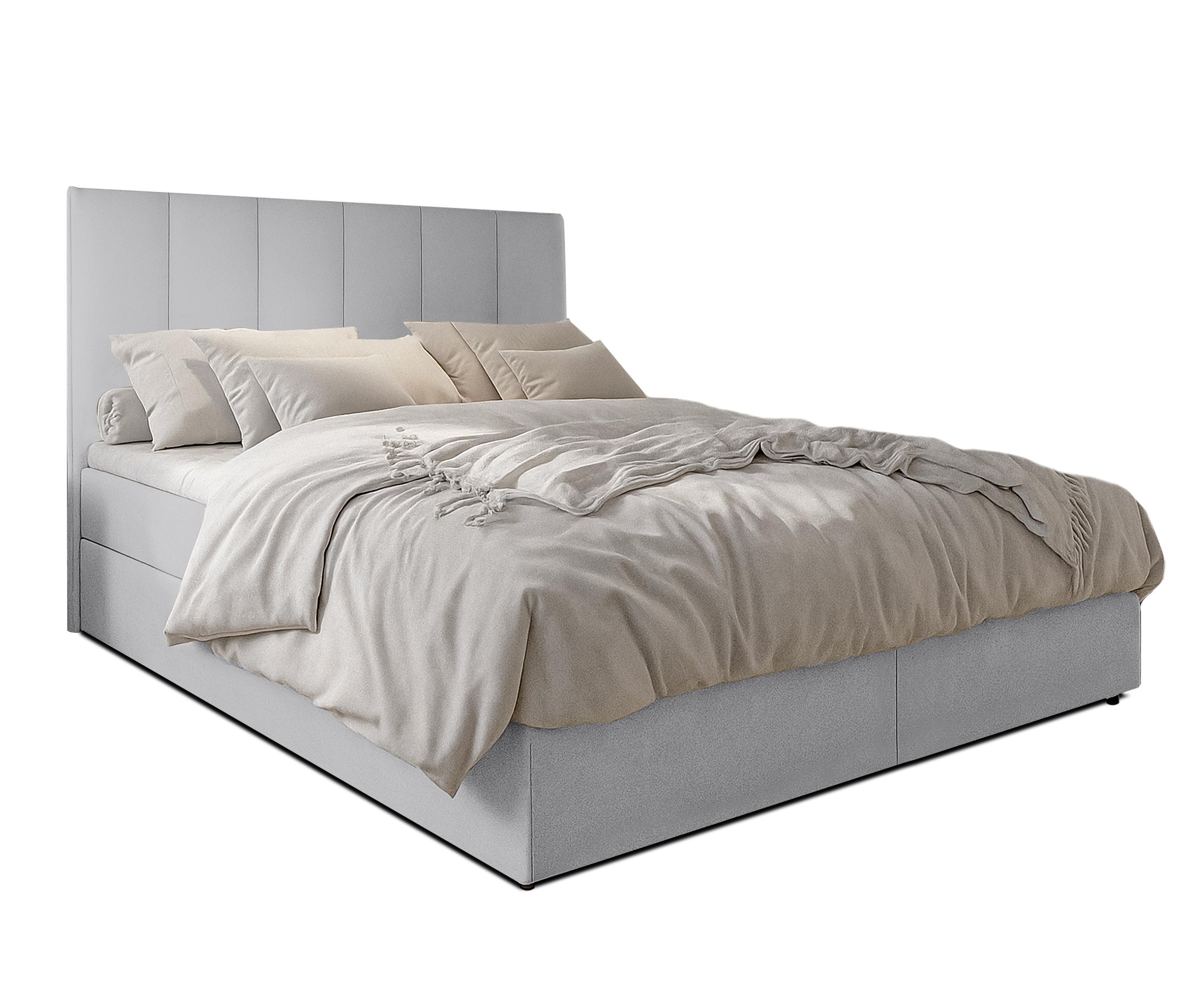 BOXBETT MEREA 160x200 cm mit Bettkasten und Matratze - Grau + TOPPER - Schwarz/Grau, Holz/Holzwerkstoff (160/200cm) - AX Living