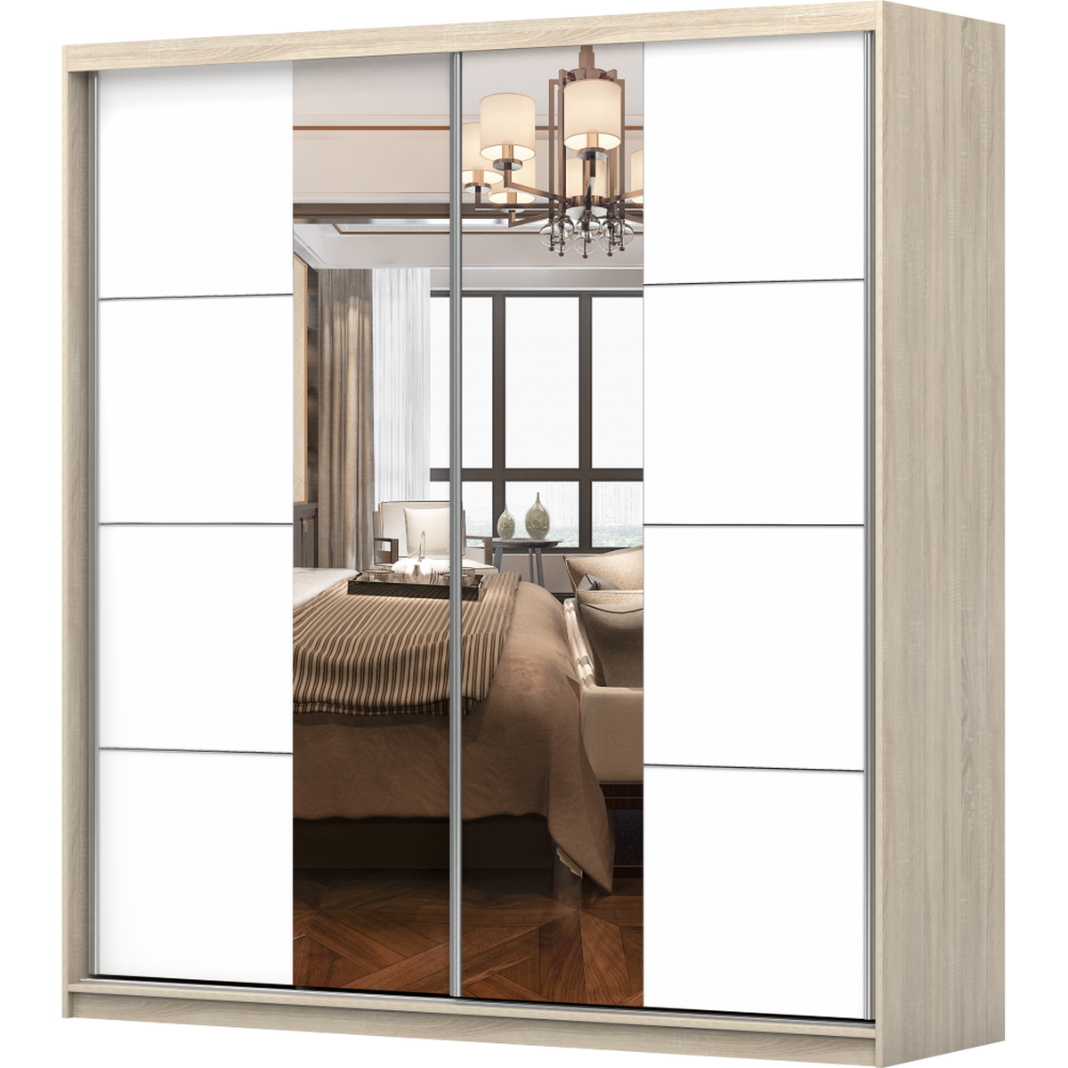 SCHWEBETÜRENSCHRANK 203/218/61/ cm 2-türig Pola 38 Sonoma Eiche/Weiß - Alufarben/Weiß, Glas/Holzwerkstoff (203/218/61cm) - imoebel24