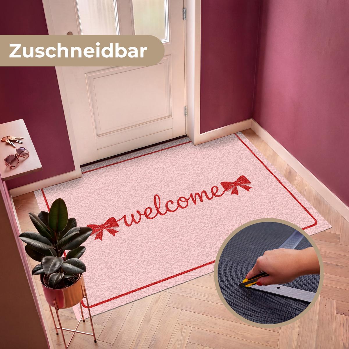 FUSSMATTE Willkommen - Schleife - Rosa Fußabtreter 180x120 cm - Rosa, Kunststoff (180/0.4cm) - MuchoWow