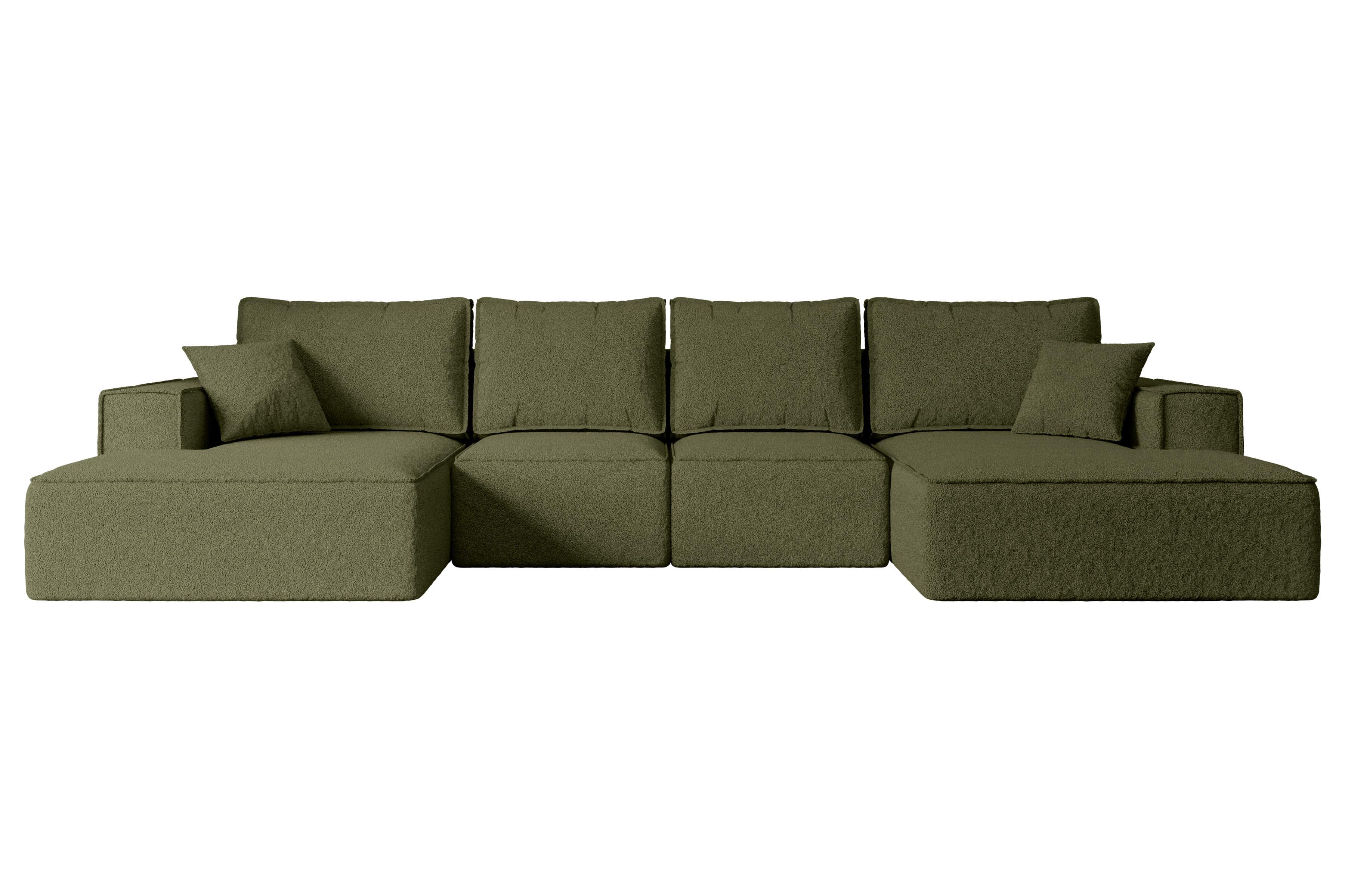 WOHNLANDSCHAFT mit Schlaffunktion und Bettkasten SIERRA-U-S - 349x161x87 cm Grün Bouclé - Schwarz/Grün, Holzwerkstoff/Kunststoff (349/87/161cm) - ALTDECOR