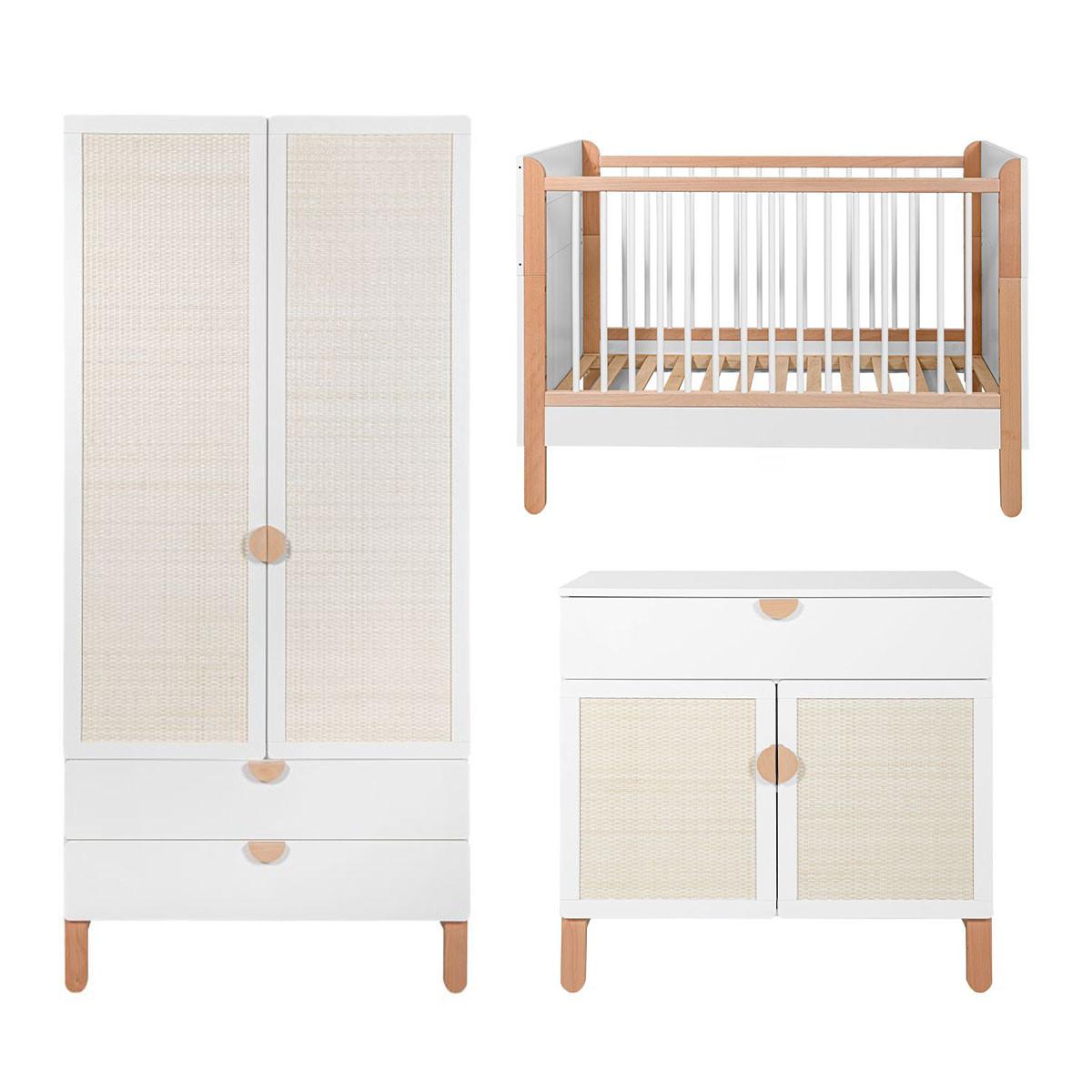 BABYZIMMER 3-teilig Laurie Weiß und Holz - Weiß, Holzwerkstoff (123.5/90/64cm) - Petits-meubles