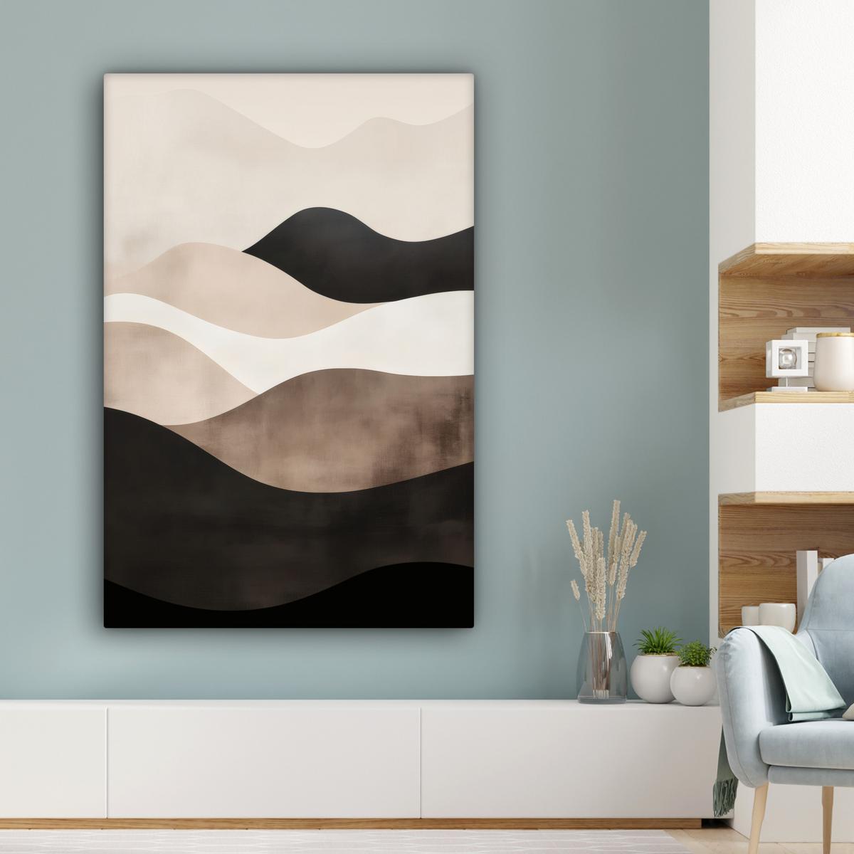 LEINWANDBILD Abstrakt - Landschaft - Wellen - Cremefarben Deko XXL 80x120 cm - Cappuccino, Textil (80/120cm) - MuchoWow