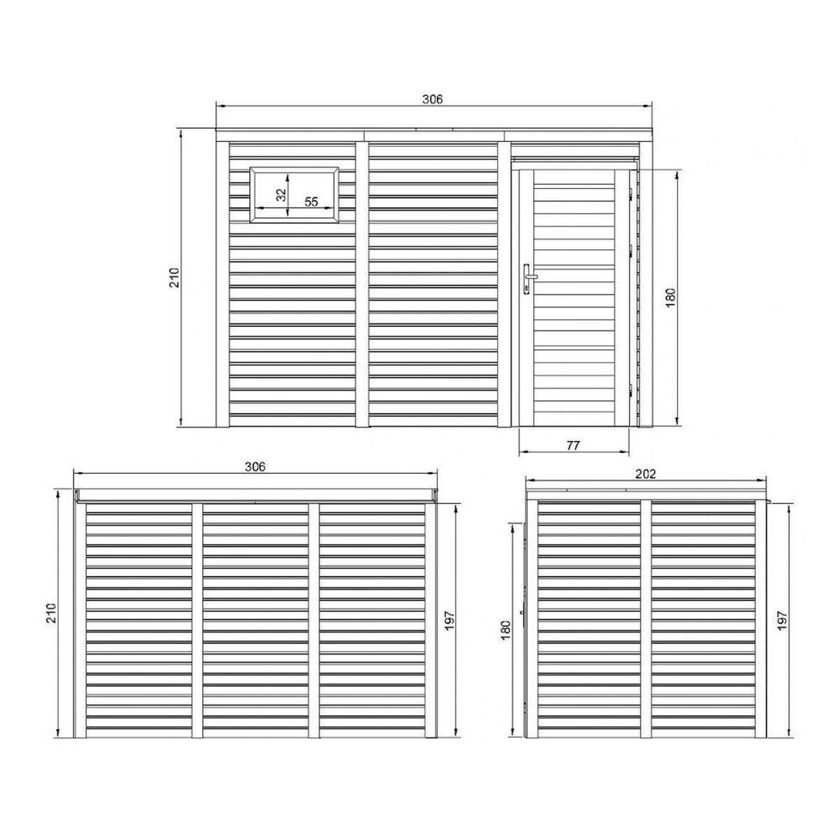 GARTENHAUS Holz 6,18 m², 306/210/202 cm, ohne Boden, M326F2 - Beige, Holz (306/210/202cm) - Timbela