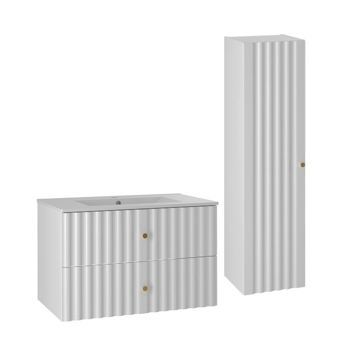 BADMÖBEL 80cm Izae 2er-Set Weiß - Weiß, Holzwerkstoff (80/50/45.8cm) - Petits-meubles
