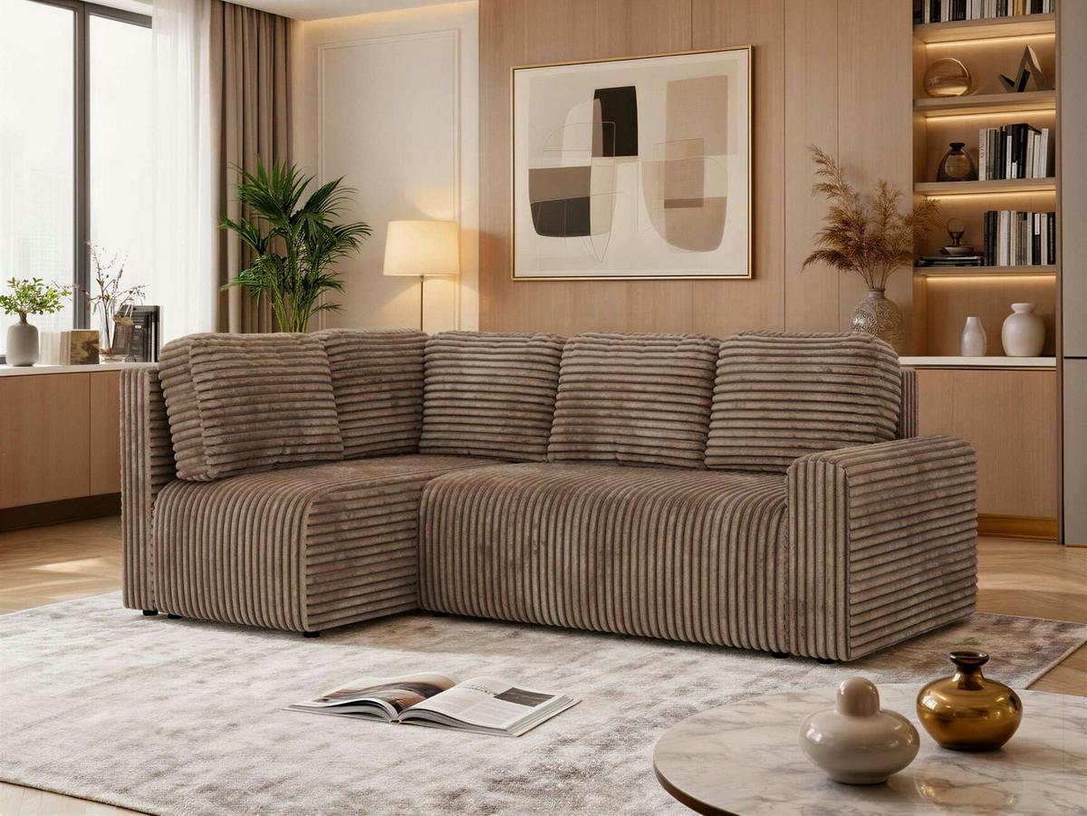 ECKSOFA NESSARO COR L - Braun Cord - Links - Schwarz/Braun, Kunststoff/Textil (151/240cm) - MKS