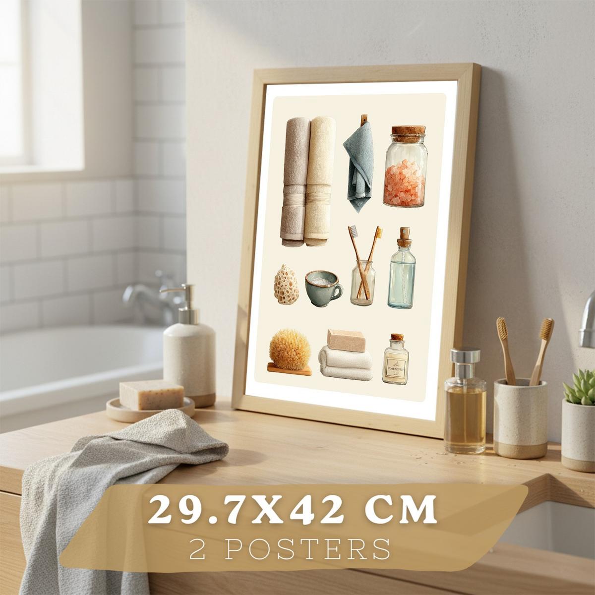 POSTER 2er-Set dekorative Kunstdrucke im für minimalistische Bilder mit Blumen Zen-Poster für entspannende Badezimmer- Leichter Holzrahmen A3 - Beige, Papier (42/29.7/3cm) - Nacnic