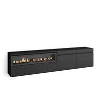 LOWBOARD, mit Elektrokamin, Schwarz, 200/35/45cm - Schwarz, Holzwerkstoff (200/45/35cm) - Skraut Home