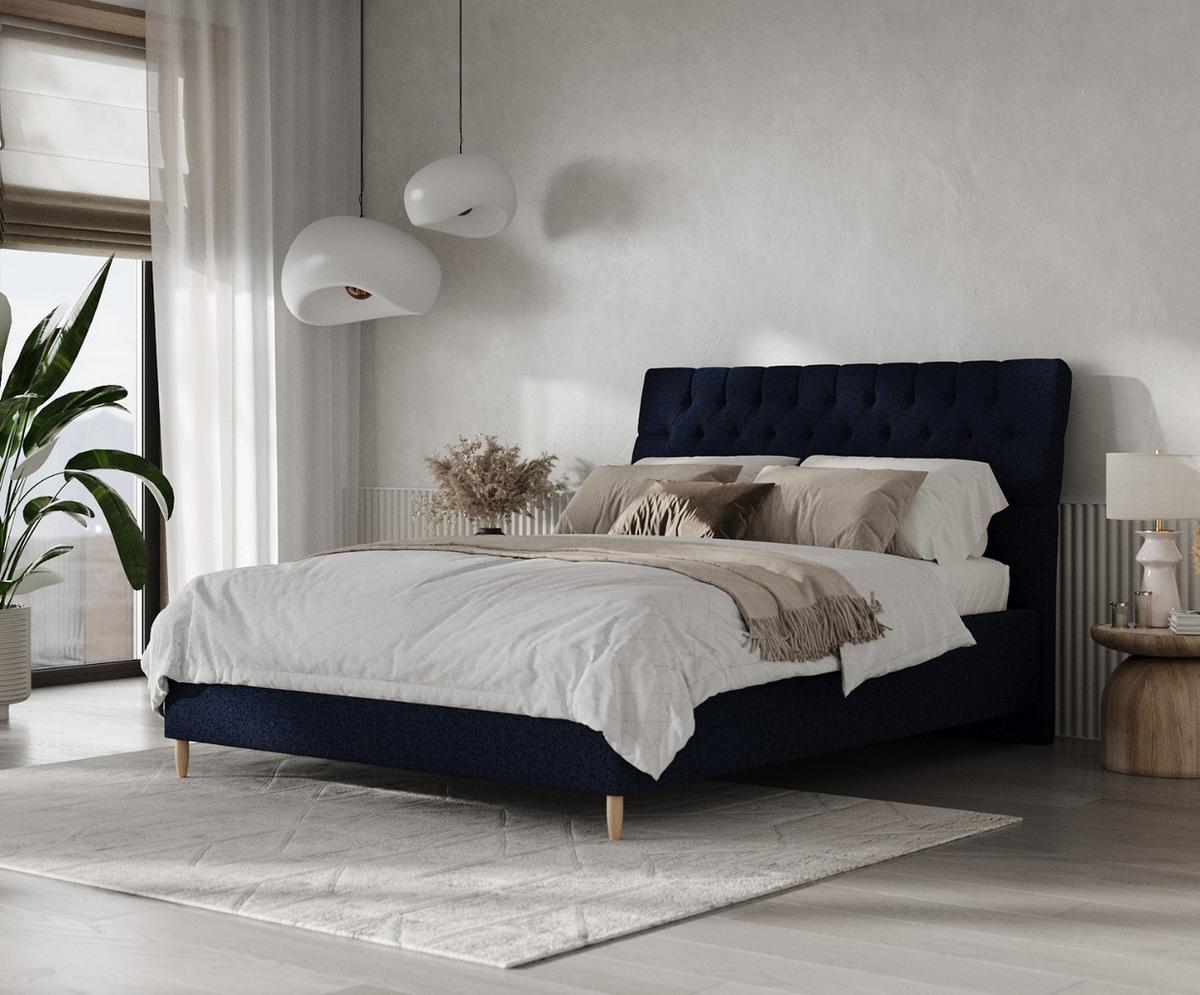 POLSTERBETT Lira 120/200 cm Marineblau im Riva Stoff - Naturfarben/Dunkelblau, Holz/Holzwerkstoff (120/200cm) - AltaBeds