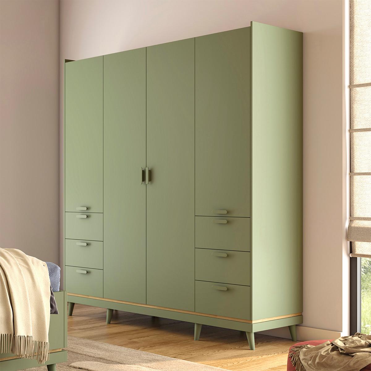 SCHRANK 4 Türen Sandy Grün - Grün, Holzwerkstoff (190/214.5/57.4cm) - Petits-meubles