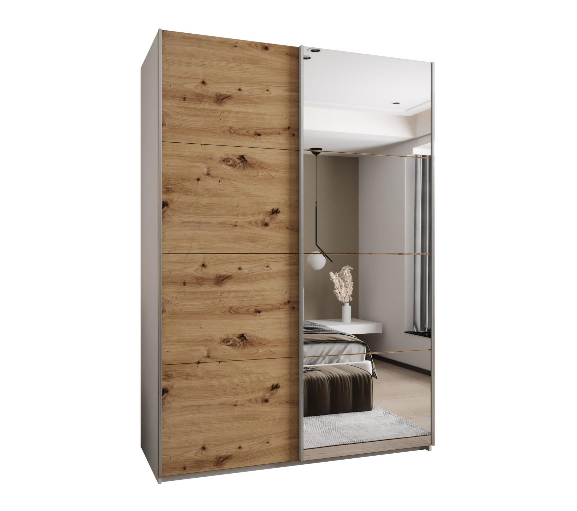 SCHWEBETÜRENSCHRANK 245,5/180/64 2-türig - Silberfarben/Eiche Artisan, Holz/Metall (180/245/64cm) - Abiks Möbel