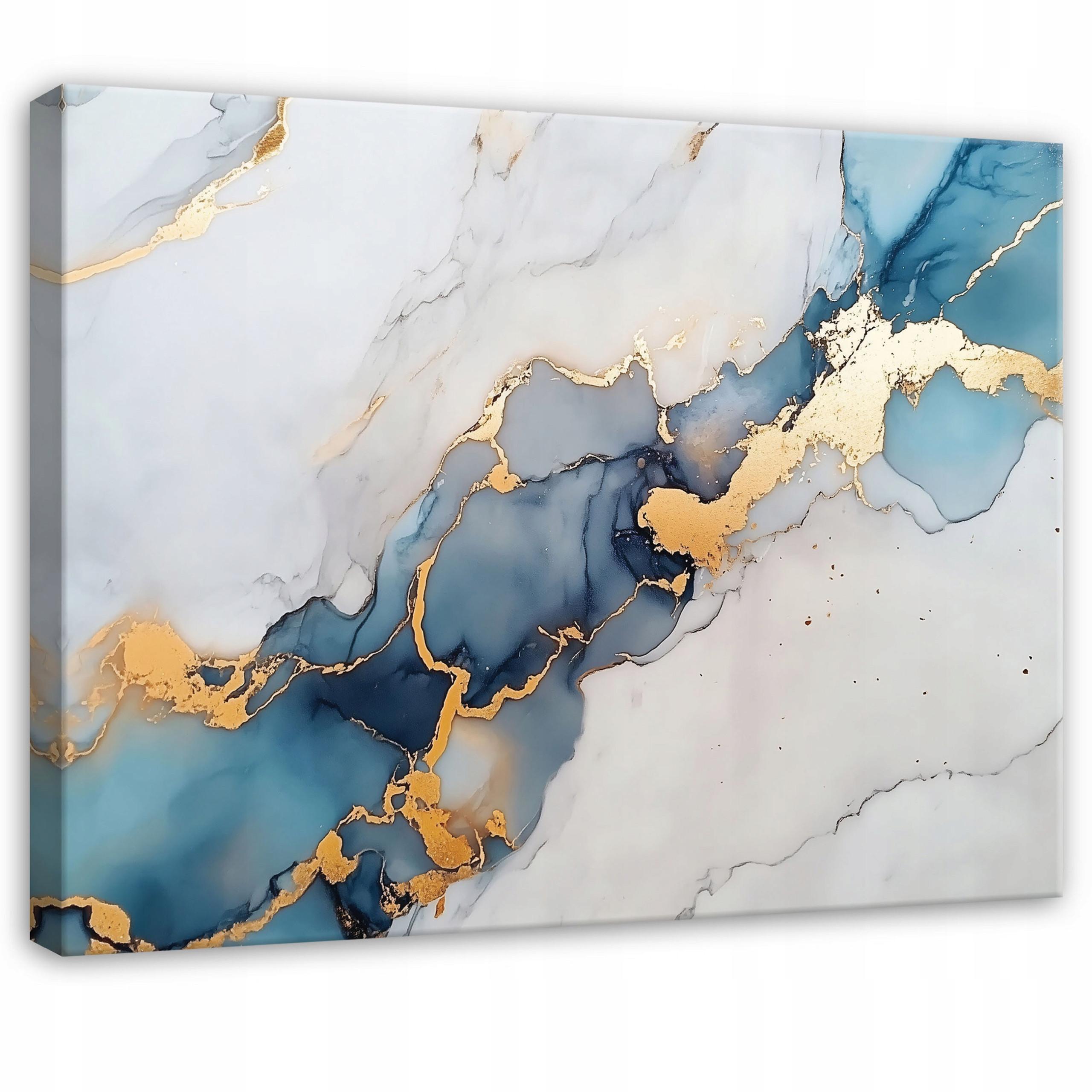 LEINWANDBILD Abstrakt Marmor Blau Gold Modern Wohnzimmer 120x80 - Grau, Holzwerkstoff (120/80cm) - Wallarena