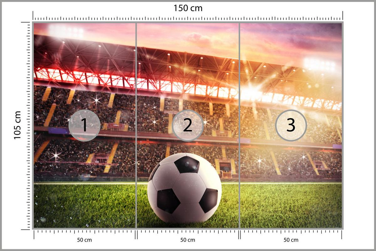 FOTOTAPETE für Jugendzimmer Fußballstadion Nachtlich Lichter Tribünen 150x105 - Gelb/Rot, Papier (150/105cm) - Muralo