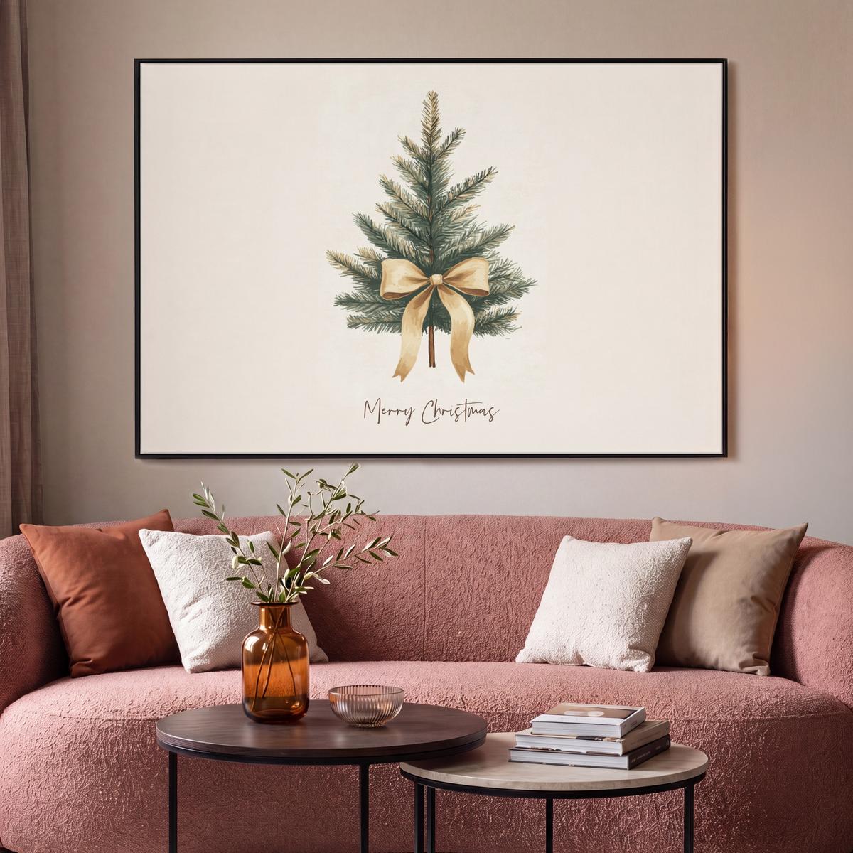 LEINWAND Bilder mit Rahmen - Weihnachtsbaum - Weihnachten - Frohe Weihnachten - Beige - 140x90 - Sandfarben, Textil (140/90cm) - MuchoWow