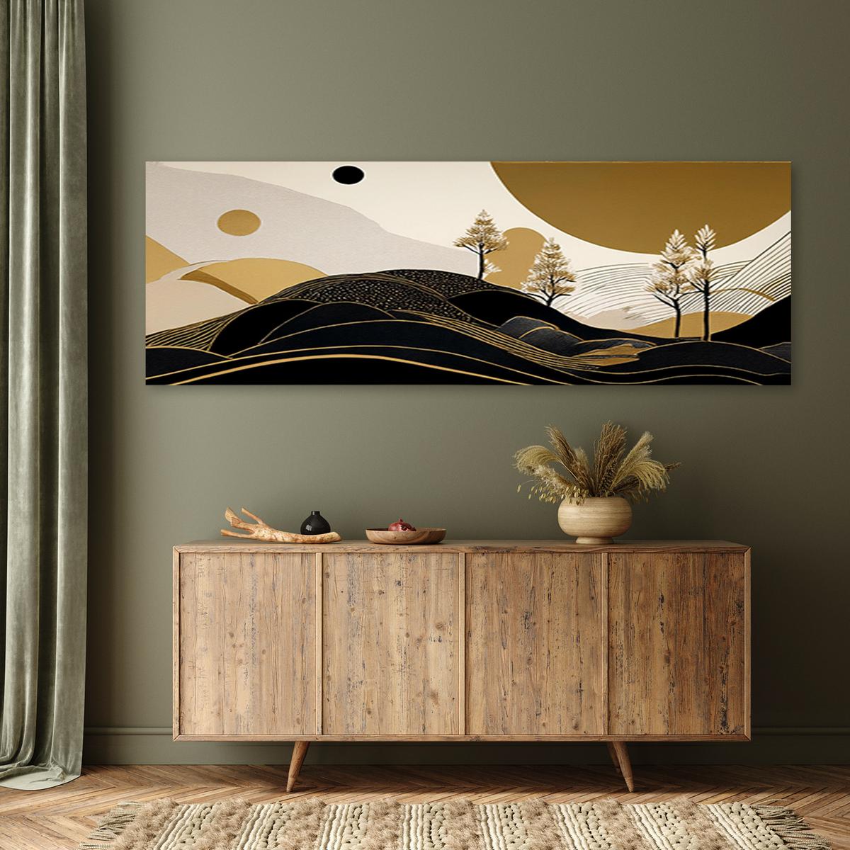 WANDBILD landschaft abstrakter glamour golden - Schwarz, Textil (90/30cm) - Feeby