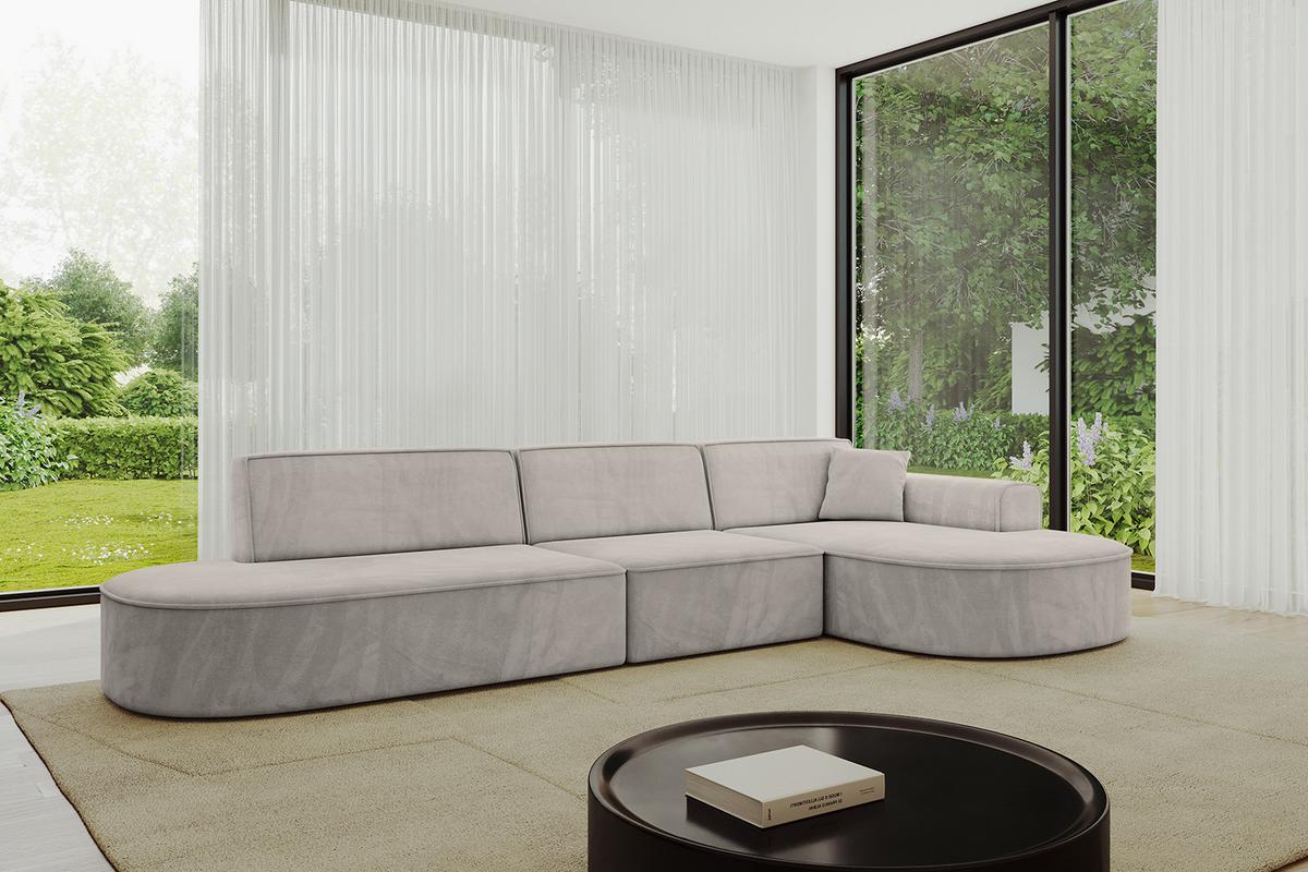 ECKSOFA Ottomane Rechts MARI-L2 - 328x171x79 cm Hellbraun Velours - Hellbraun/Schwarz, Holzwerkstoff/Kunststoff (171/328cm) - ALTDECOR