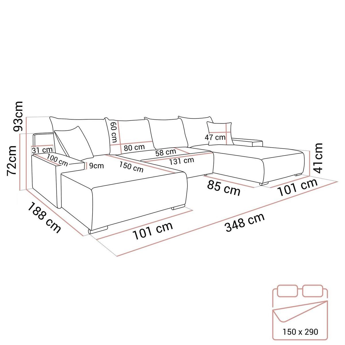 WOHNLANDSCHAFT LAVIO U mit Schlaffunktion und Bettkasten - Grün, Textil (348/93/188cm) - Lookway