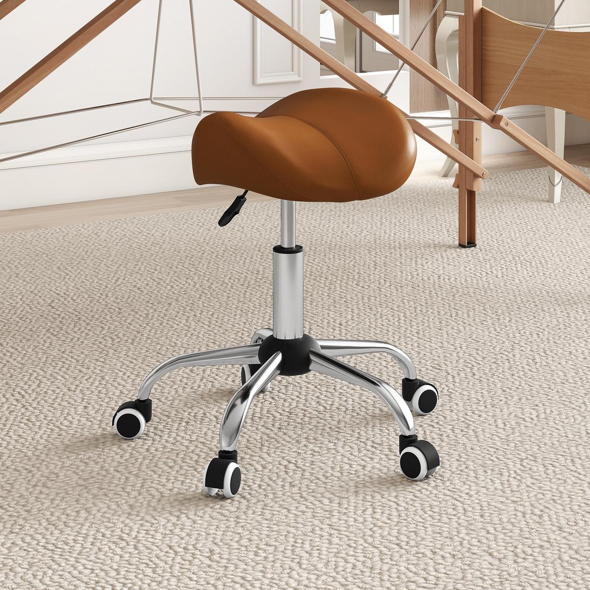 ARBEITSHOCKER Drehstuhl Drehhocker Rollhocker Sattelhocker Hocker Braun - Chromfarben/Braun, Kunststoff/Metall (52/61/53cm) - HOMCOM