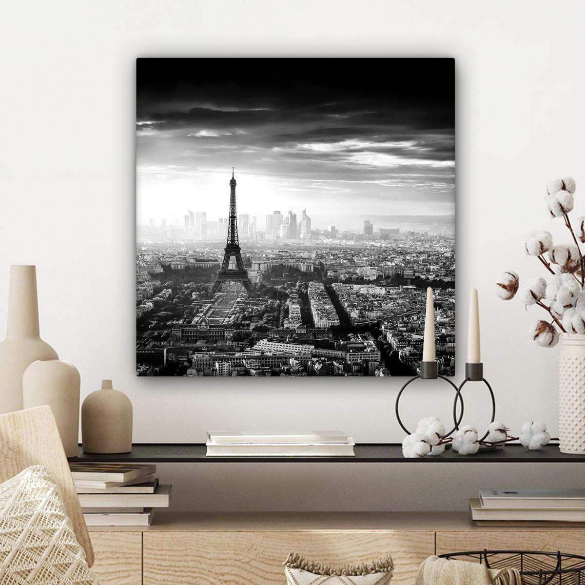 LEINWANDBILD Paris - Skyline - Eiffelturm - Stadt - Wolken Wandbild Wohnzimmer 50x50 cm - Dunkelgrau, Textil (50/50cm) - MuchoWow