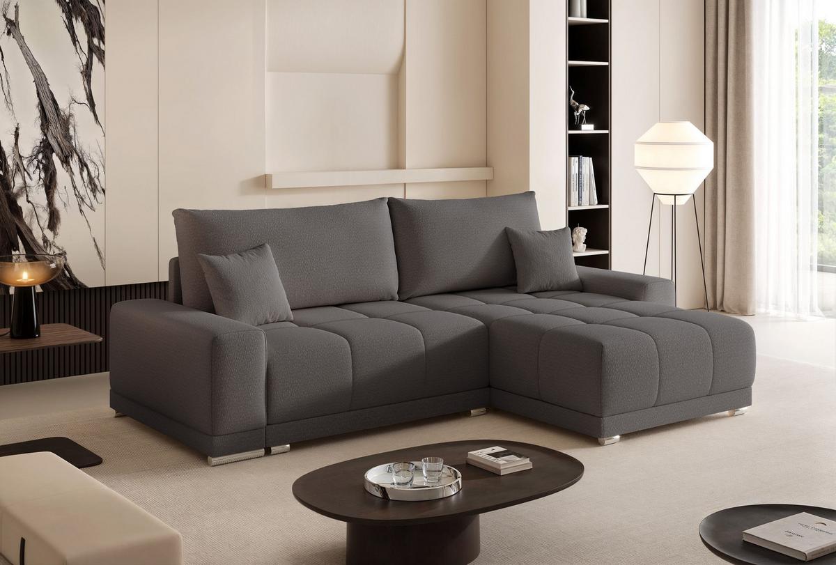 ECKSOFA TARA mit Schlaffunktion und Bettkasten Dunkelgrau - Chromfarben/Dunkelgrau, Kunststoff/Textil (261/178cm) - Idohome