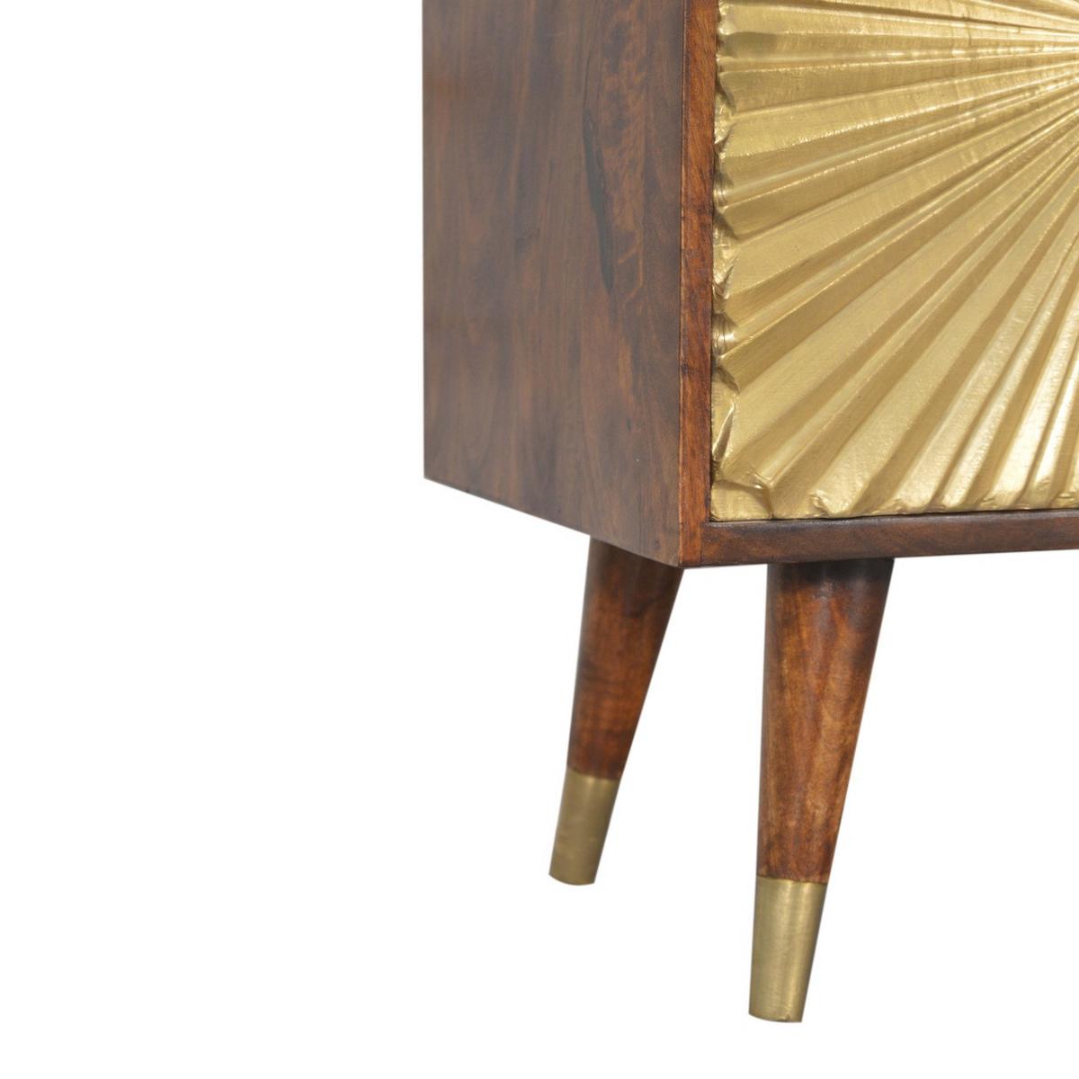 SIDEBOARD Kastanien-Finish, 3 Schubladen, 1 großes Regal, Braun und Gold - Braun, Mangoholz/Holz (35/60/85cm) - Artisan Furniture