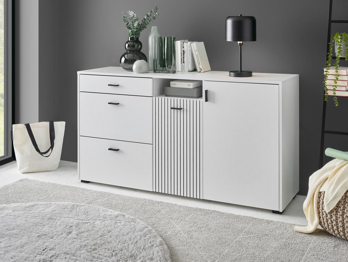 SIDEBOARD weiß matt, Kommode 150 cm mit Soft-Close-Funktion - Schwarz/Weiß, Holzwerkstoff/Kunststoff (150/80/42cm) - Furn.Design