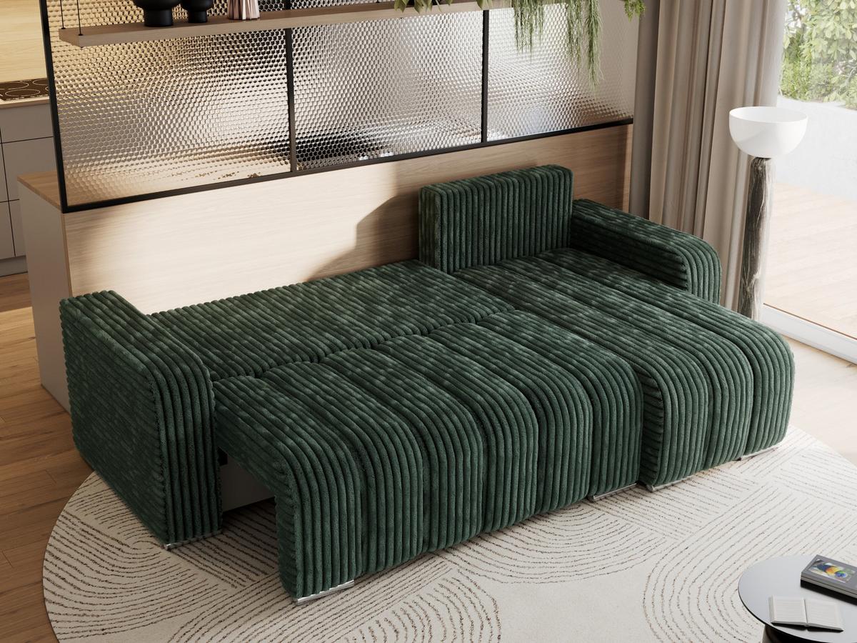 ECKSOFA KIRASSO L Grün Cord - Grau/Grün, Textil (245/147cm) - MKS